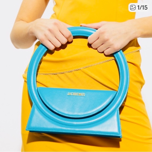 Jacquemus Le Grand Rond LARGE ROUND Blue Leather NWT Authentic - Picture 9 of 16